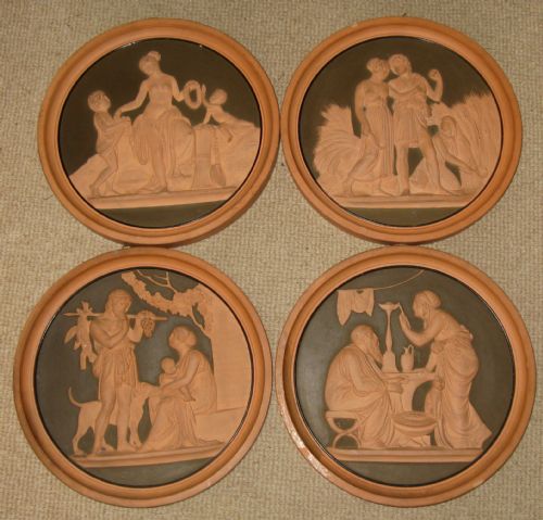 Set of Four P. Ipsen Danish Terra Cotta Plaques Circa 1880
