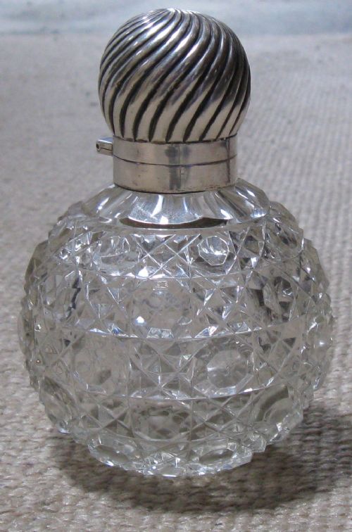 Victorian Cut Glass Silver Topped Scent Bottle London 1897