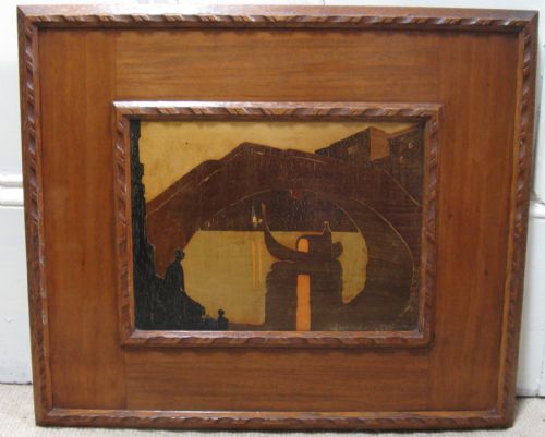 The Rowley Gallery Kensington Arts & Crafts Inlaid Wooden Picture of Venice Circa 1920