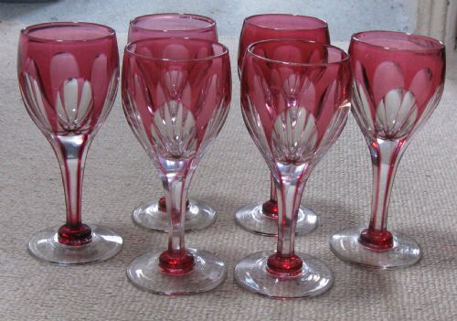 Fine Set of 6 Victorian Red Overlay Drinking Glasses Circa 1880