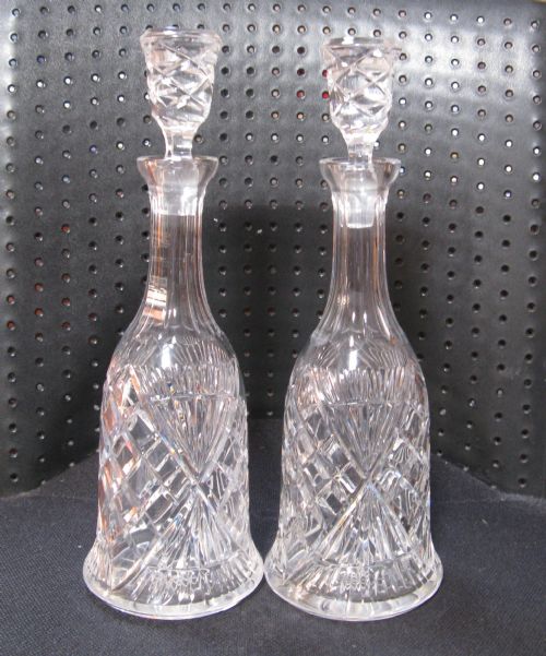 Pair of Tall 1920s Mallet Shaped Glass Decanters