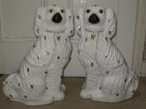 Very Large Pair of Victorian Staffordshire White & Gilt Dogs Circa 1860