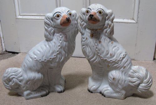 Pair of Staffordshire White & Gilt Dogs Circa 1860