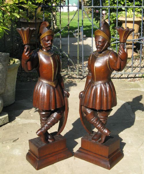 Pair of Unusual Carved Oak Soldier Figures C1880