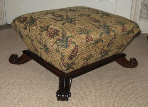 Footstool - Fine Rosewood on Scroll Feet C1840
