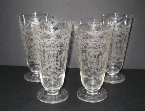 Set of Four Finely Etched Victorian Glasses C1880