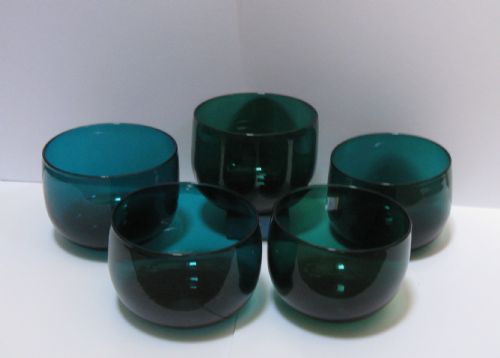 Harlequin Set of Five Victorian Green Glass Finger Bowls Circa 1860