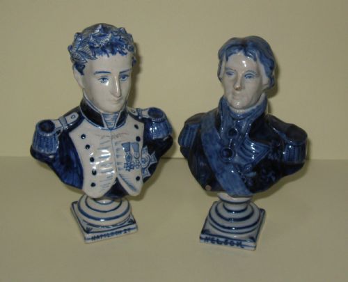 Pair Late 19th Century Delft Busts of Napoleon and Nelson