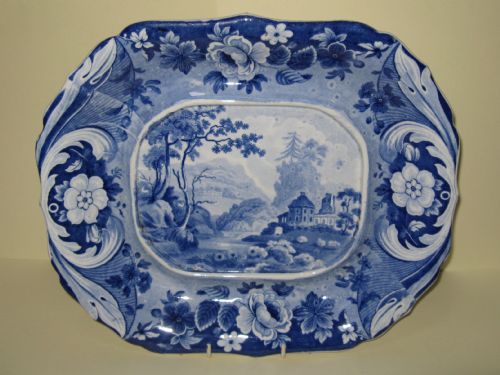 Blue & White Stafford Galley Opaque China Serving Plate C1850