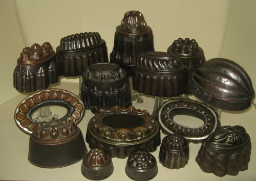 Collection of 15 Victorian Tin Jelly and Aspic Moulds