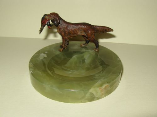 Vienna Cold-painted Bronze Retriever with Pheasant Ash Tray C1920