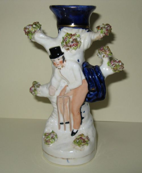 Rare Staffordshire Cricketer Spill Vase - The Wicket Keeper C1860