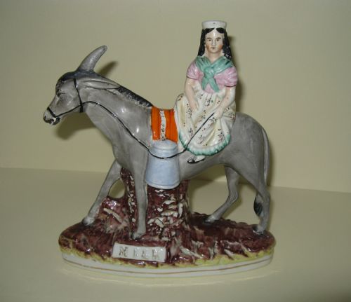 Victorian Staffordshire Figure of Milkmaid on a Donkey C1880