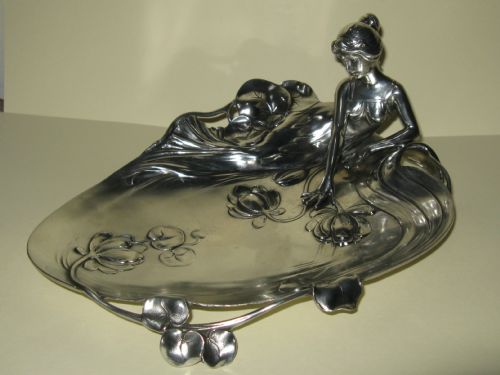 Art Nouveau Polished Pewter Water Lily Card Tray C1900
