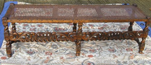 fig 1. WINDOW SEAT JACOBEAN STYLE CARVED WALNUT c1920