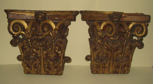Pair of Antique Carved & Gilded Corinthian Column Capitals