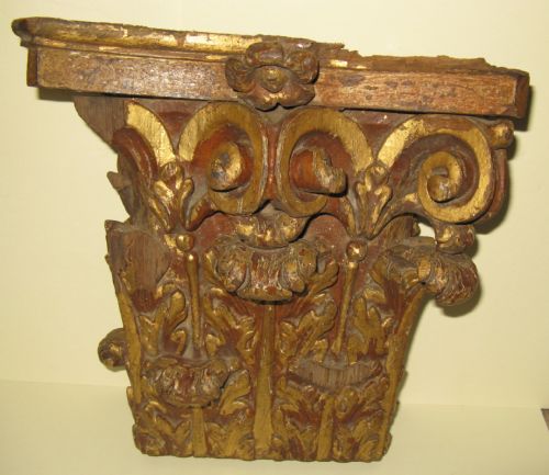 fig 1. PAIR OF ANTIQUE CARVED & GILDED CORINTHIAN COLUMN CAPITALS