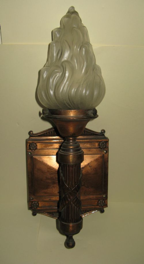 Edwardian Copper Flaming Torch Wall Light
