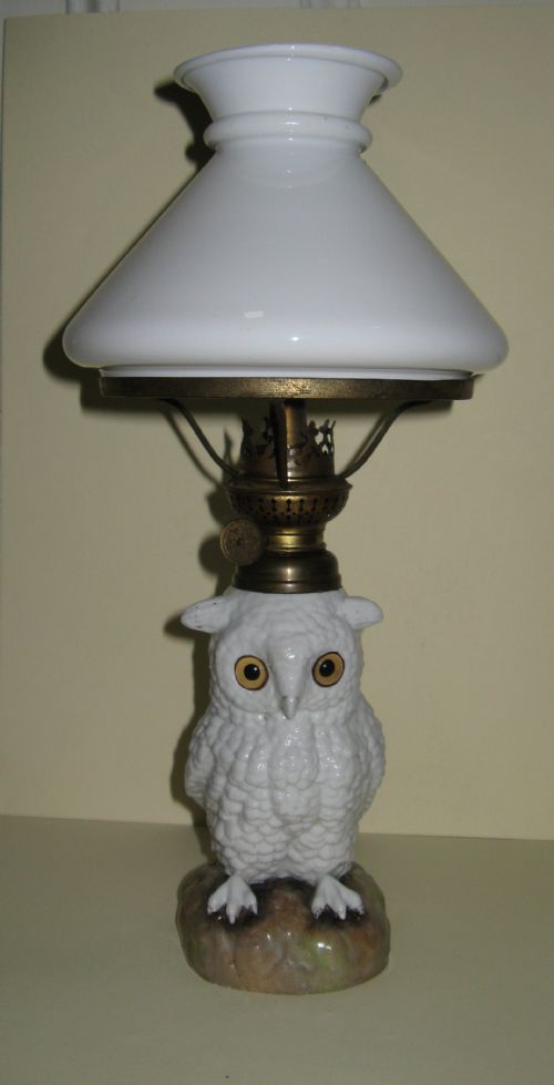 Porcelain Owl Lamp Circa 1880