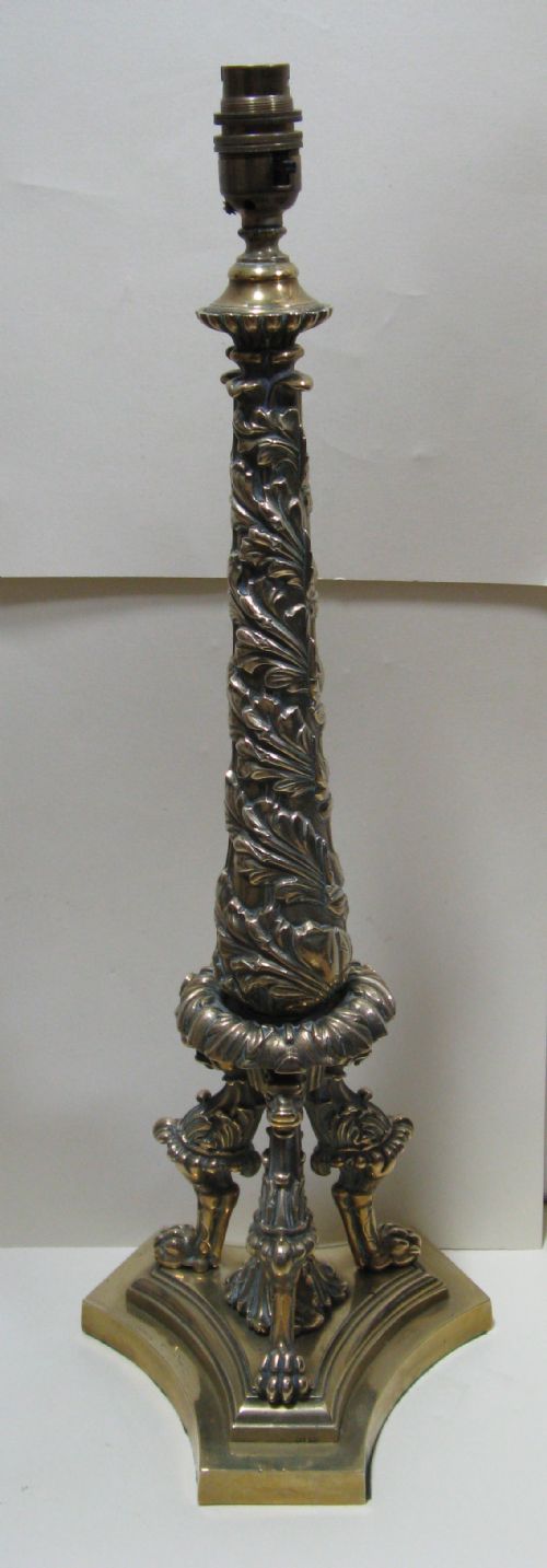 Good Quality Tall Ornate Brass Table Lamp C1860