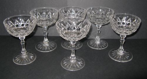 Set of Six Edwardian Cut Glass Champagne Saucers C1910