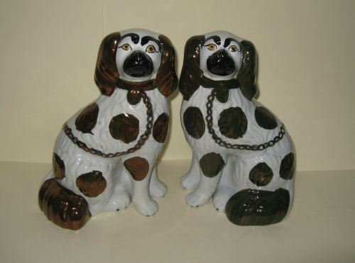 Pair of Victorian Staffordshire Copper Lustre Dogs C1880