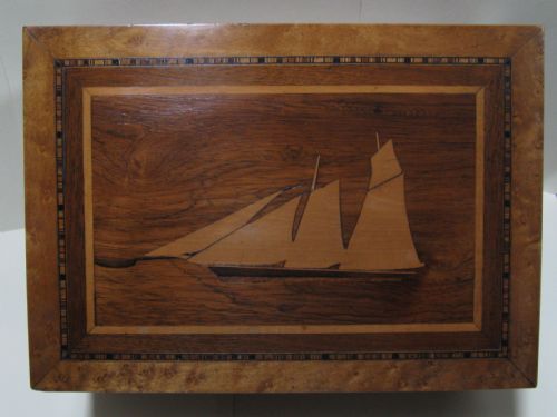 Maple, Rosewood & Tunbridge Style Inlaid Marquetry Work Box C1880