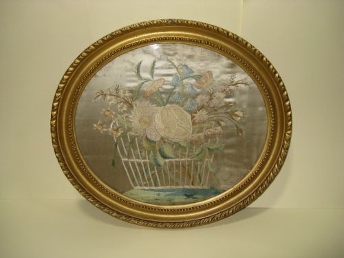19th Century Gilt Framed Silk Embroidered Picture