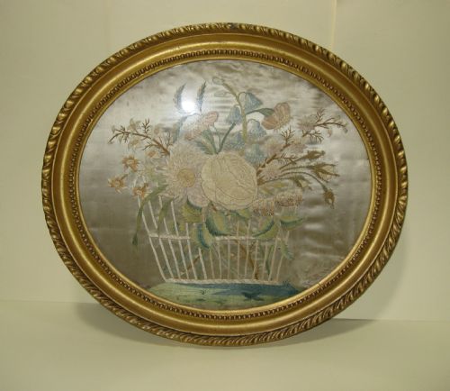fig 1. 19th CENTURY GILT FRAMED SILK EMBROIDERED PICTURE