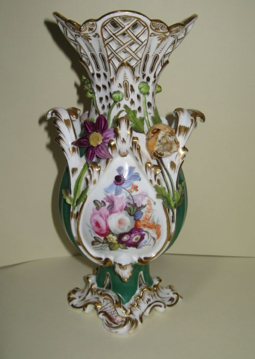 English Porcelain Flower Encrusted Vase Circa 1860