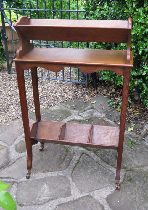 fig 1. EDWARDIAN OAK BOOK TROUGH or RACK by J.C. VICKERY of REGENT STREET c1900