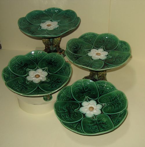 Set of Four Victorian Majolica Waterlily Comports C1880