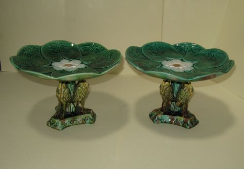 fig 1. SET OF FOUR VICTORIAN MAJOLICA WATERLILY COMPORTS c1880