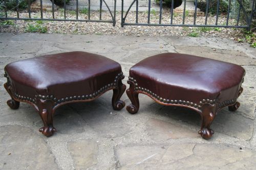 Pair of Victorian Walnut Cabriole Leg Foot Stools C1860
