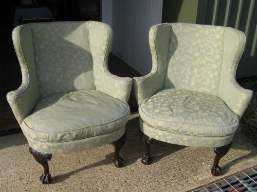 Pair of Georgian Style Mahogany Wing Chairs C1910