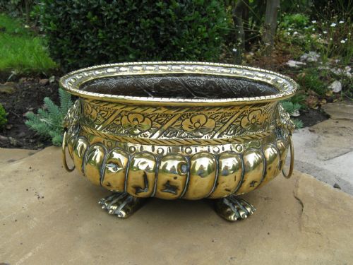 Victorian Brass Table Planter on Lion's Paw Feet C1880