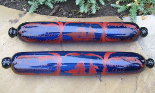 Rare Pair of Antique Bristol Blue Glass Rolling Pins - Norfolk 1859