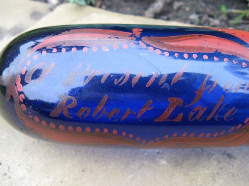 fig 1. RARE PAIR OF ANTIQUE BRISTOL BLUE GLASS ROLLING PINS - NORFOLK 1859