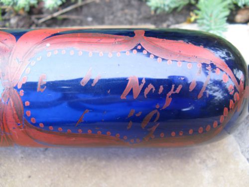 fig 2. RARE PAIR OF ANTIQUE BRISTOL BLUE GLASS ROLLING PINS - NORFOLK 1859