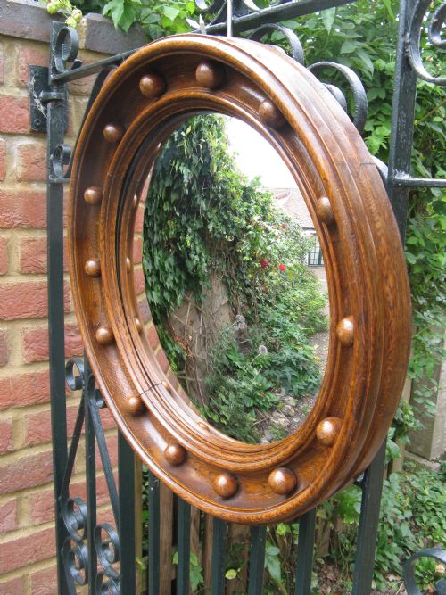 Unusual Solid Oak Convex or Butler's Mirror C1920