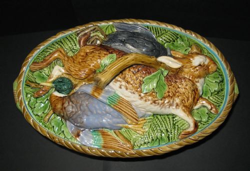 fig 1. FINE MINTON MAJOLICA GAME PIE DISH c1880