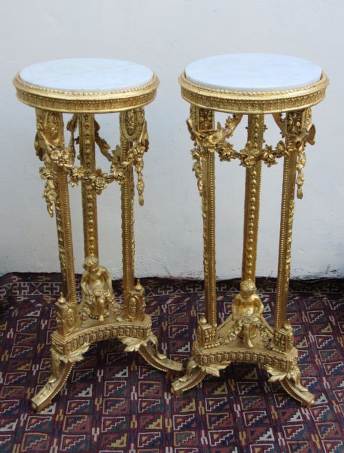 Near Pair of Victorian Gilt & Marble Torcheres C1890