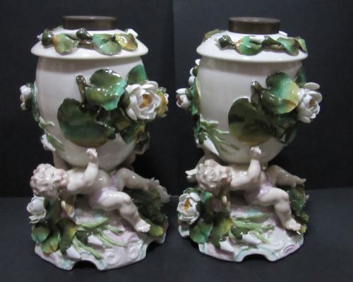 Pair of German Porcelain Lamps Circa 1800