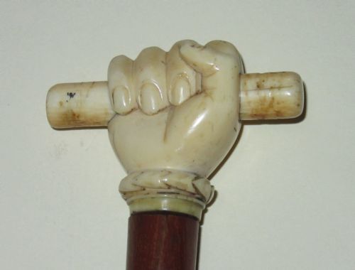 Late Victorian Carved Clasped Hand Walking Stick Circa 1900