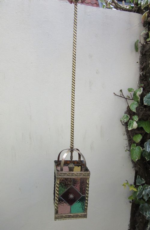 fig 1. VICTORIAN STAINED GLASS AND BRASS HALL LANTERN