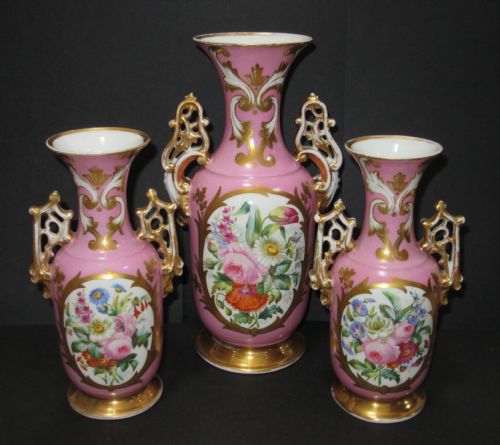 Fine Set of Three Victorian Porcelain Vases