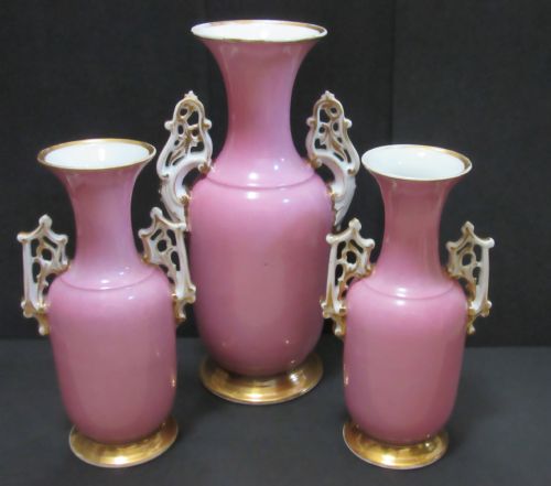 fig 1. FINE SET OF THREE VICTORIAN PORCELAIN VASES
