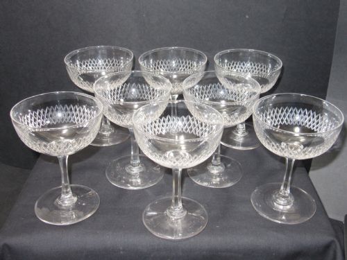 Set of Eight Edwardian Cut Glass Champagne Saucers
