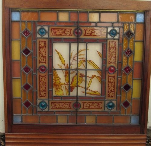 Victorian Stained Glass Kingfisher Panel Circa 1880