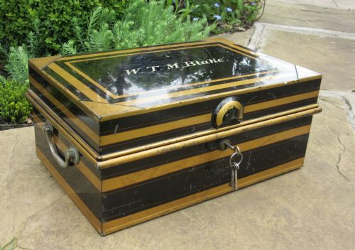 Antique Decorated Metal Deed Box C1890
